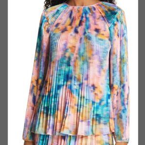 Tanya Taylor Shanalee Top Shirt Accordion Pleated Long Sleeve Size Small S EUC